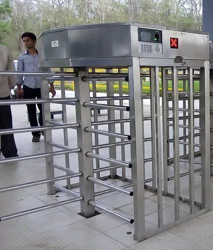 Half height turnstile installed at corporate office lobby for secure pedestrian access