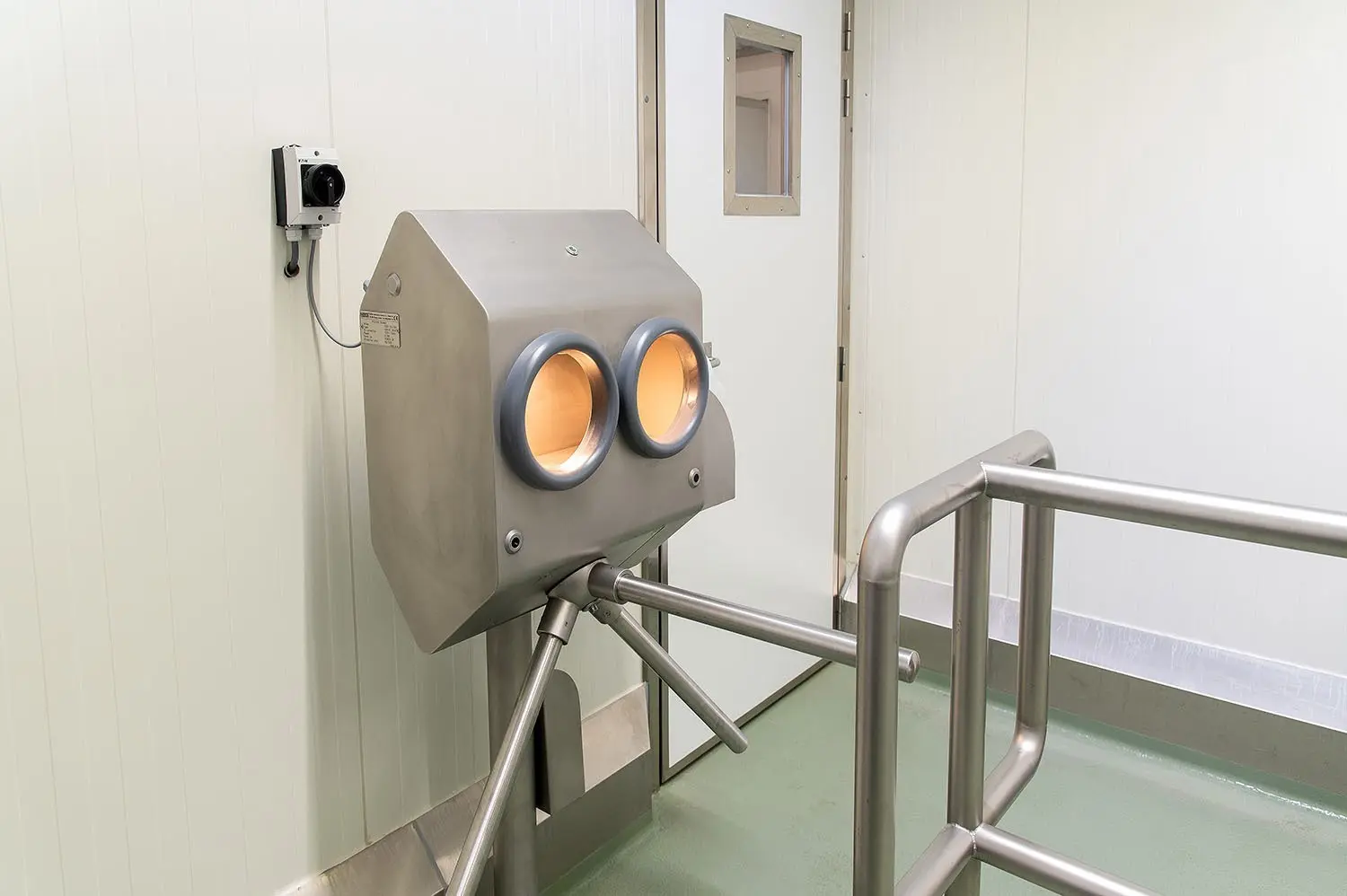 Smart Hand Sanitizer Turnstile installed at commercial complex for touchless pedestrian access